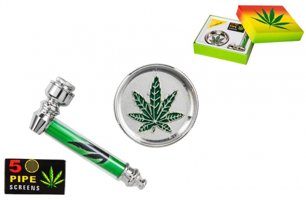 Geschenkset mit Metallpfeife Grinder und 5 Siebe